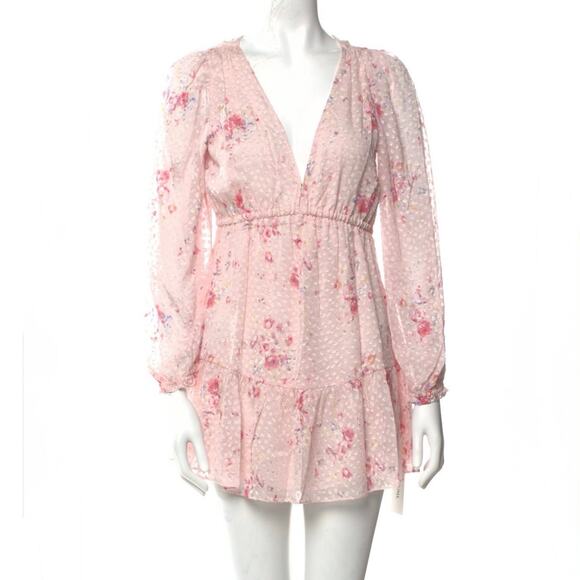 LoveShackFancy NWT Siriana Petite Mini Dress Light Pink Floral Silk-Blend - Picture 8 of 16